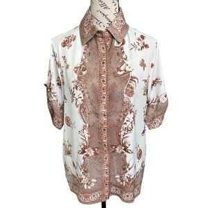 Rachel Zoe Cream and Brown Floral Shirt